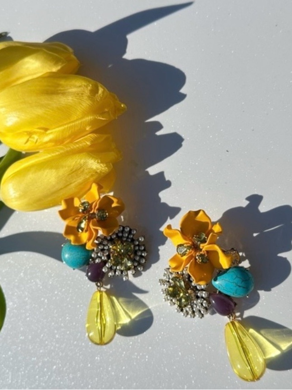 Yellow and Blue Floral Earrings